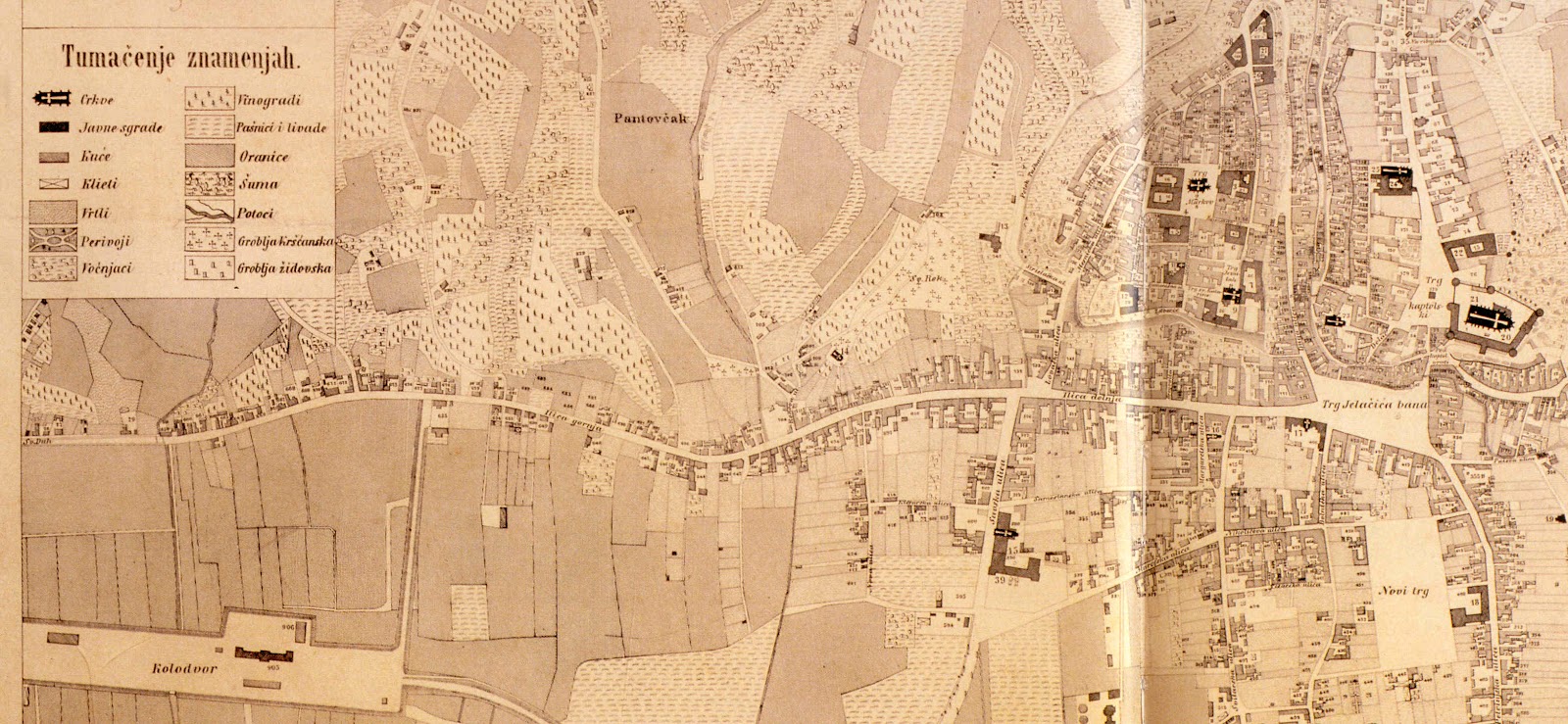 Mapa. Ilica na karti Zagreba 1865. godine